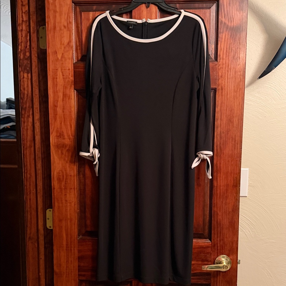 Talbots Elegant Black Dress with White Accents